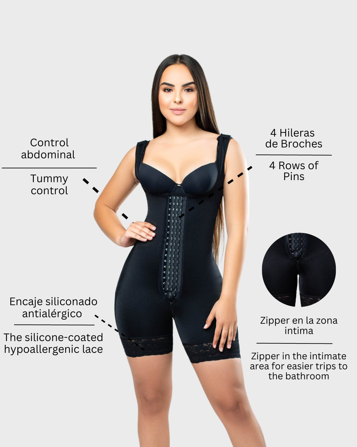 Body Shaper Tummy Control Shapewear Post Surgery Girdle Adjustable Straps  Belly Control Faja Bodysuit With Lace Trim Sh size L Color Pink